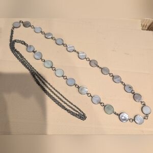Iridescent Mother-of-Pearl Station Necklace in White and Pale Gray